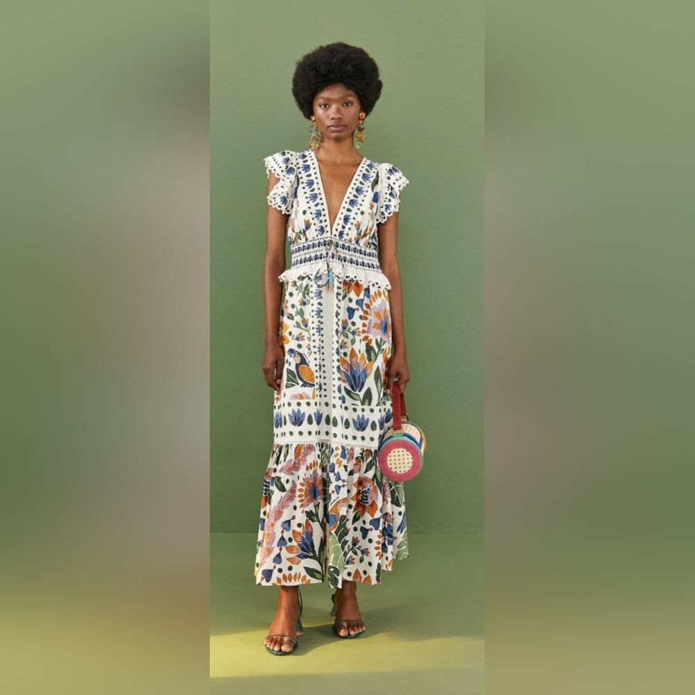 Farm Rio White Summer Garden Maxi Dress